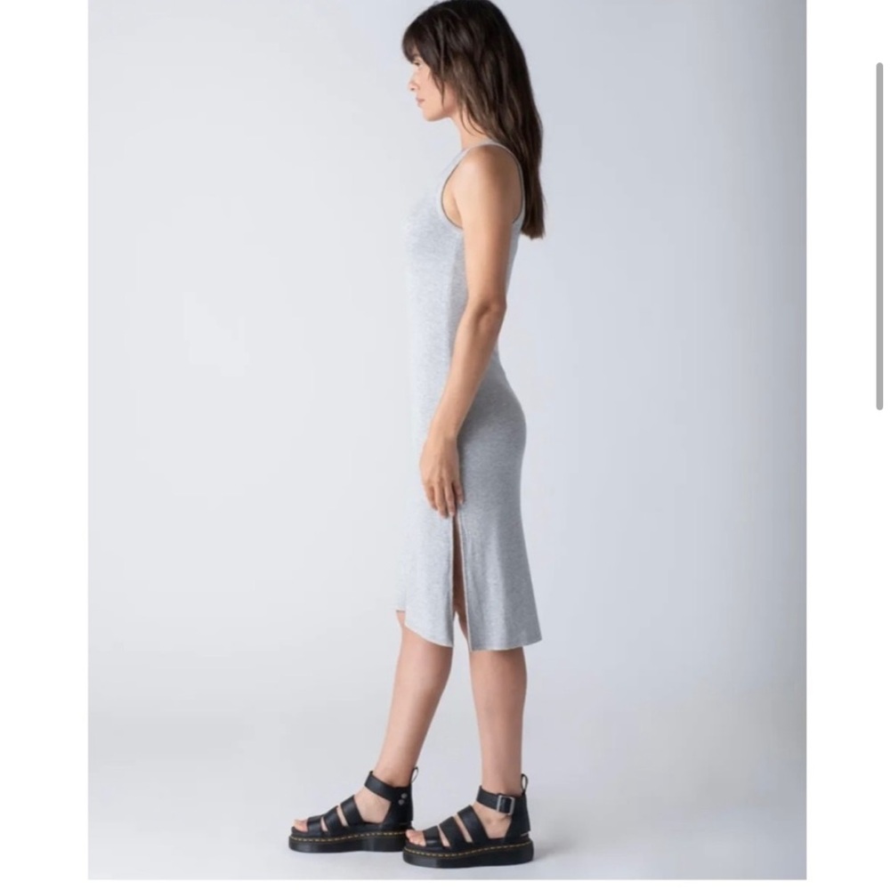 Margaret O'Leary Gray Double Layer Ribbed Sleeveless Midi Tank Dress